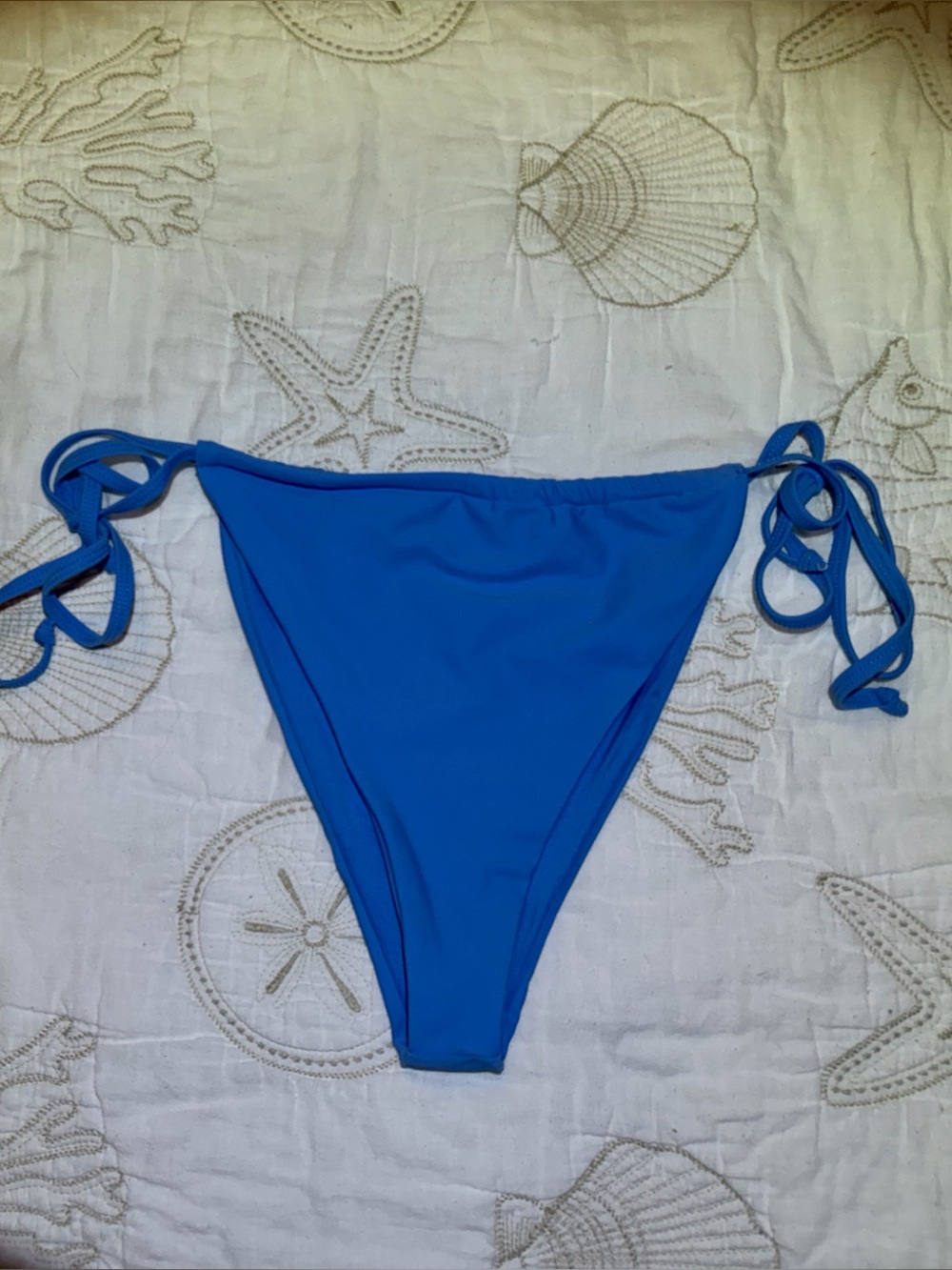 Fabletics Soft Cornflower Blue Tie-Side Sliding Bikini Bottom.  Medium